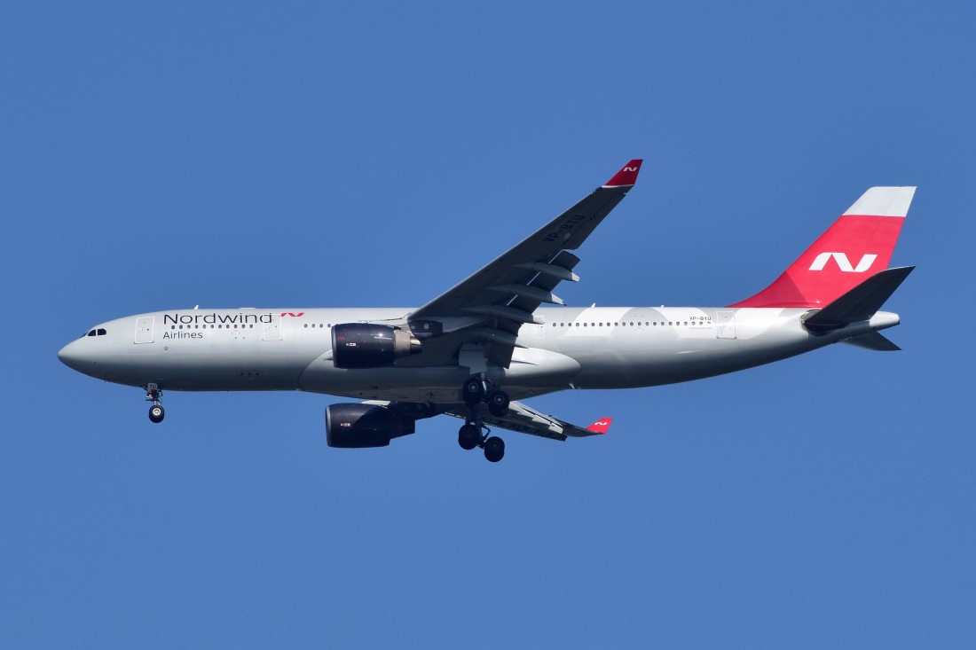 Airbus A330-200 «Nordwind Airlines» на заходе в Шереметьево